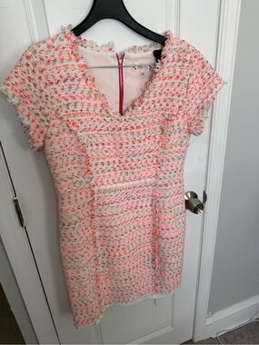 Nanette Lepore Pink and White Tweed V-Neck Dress
